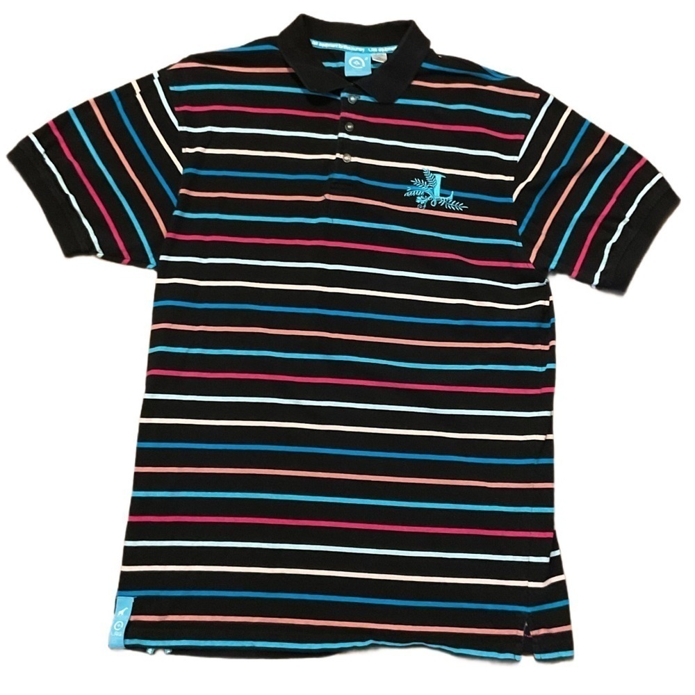 Vintage LRG Lifted research Group short sleeve striped Polo  Y2K Multicolor